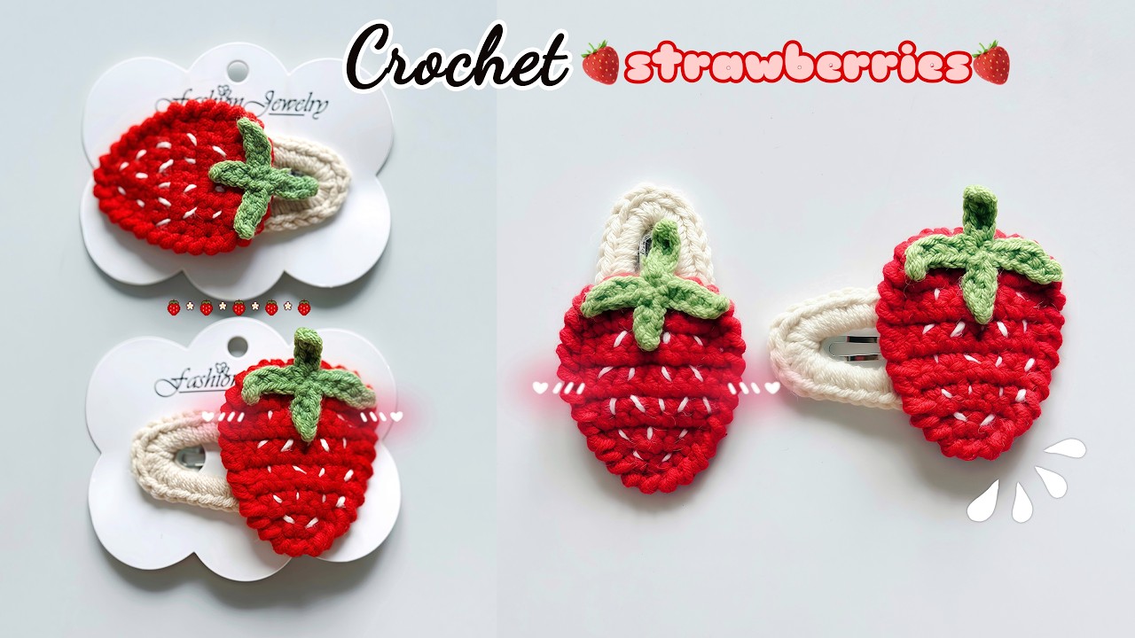 So Cute! Crochet Strawberry Hair Clip Tutorial | DIY Hair Accessory | How to Crochet a Strawberry