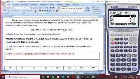 Equations du second degré : méthode de résolution graphique avec calculatrice graphique casio