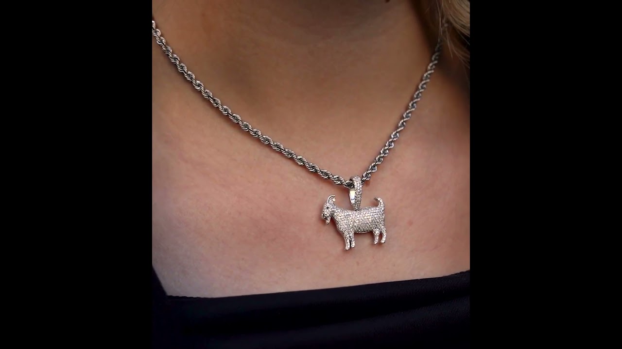 14K White Gold Goat Diamond Pendant 0.80 ctw