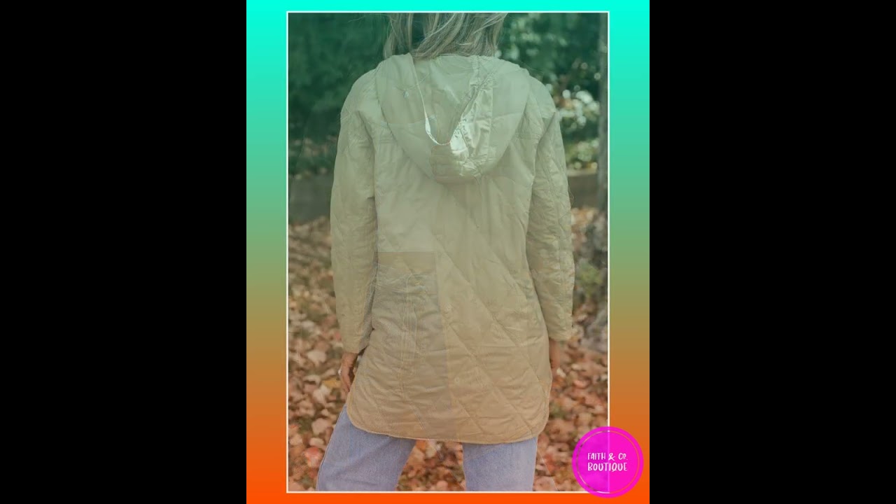 Khaki Quilted Snap Button Hooded Puffer Coat