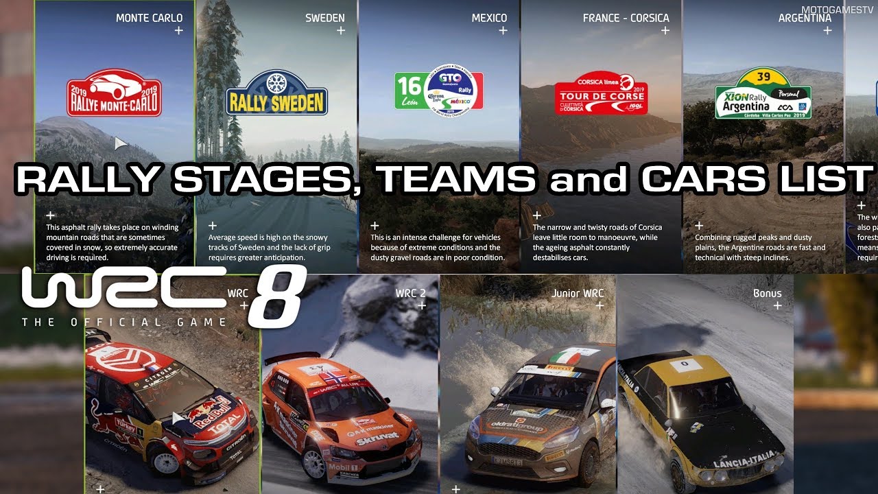 Wrc 8 Rally Stages Teams And Cars List No Pre Order Content Youtube