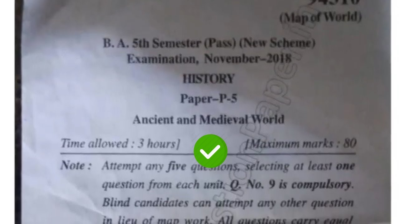 Mdu History Question Sem Pass Paper BA #MduQuestionPaper [2018] 5th