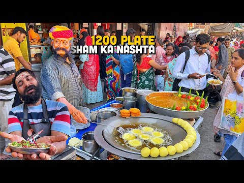 42/- Rs DHAMAKA Street Food India 😍 INTENSE Gunjiya Aloo Chaat, Jodhpuri Mirchi Vada, Dal Baati