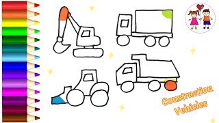 How to Draw Construction Vehicles Coloring Pages Trucks For Kids Learn Colors For Baby