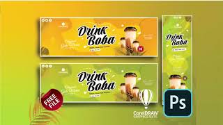 Download Disini .CDR & .PSD : 02/07 Desain Banner Minuman Boba Kekinian Gratis