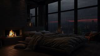 The HEAVY RAIN in the Night and the Sound of Fire in the Room | Relaxation Cures Insomnia