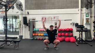 Deep Squat Barbell Neck Press demonstration