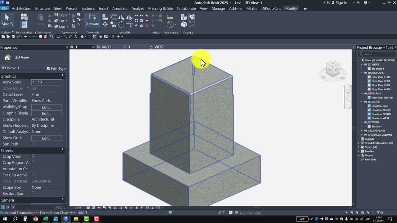 Revit 2025 - Structural Foundation with Chamfers and Slope for Drainage