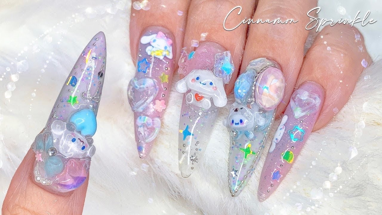 cinnamoroll nail art ₊˚⊹ ୨୧ do my nails with me  ♡  voiced