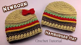 Newborn Hamburger Hat Step By Step Tutorial (SO EASY to make!) | Halloween Baby Crochet Hat