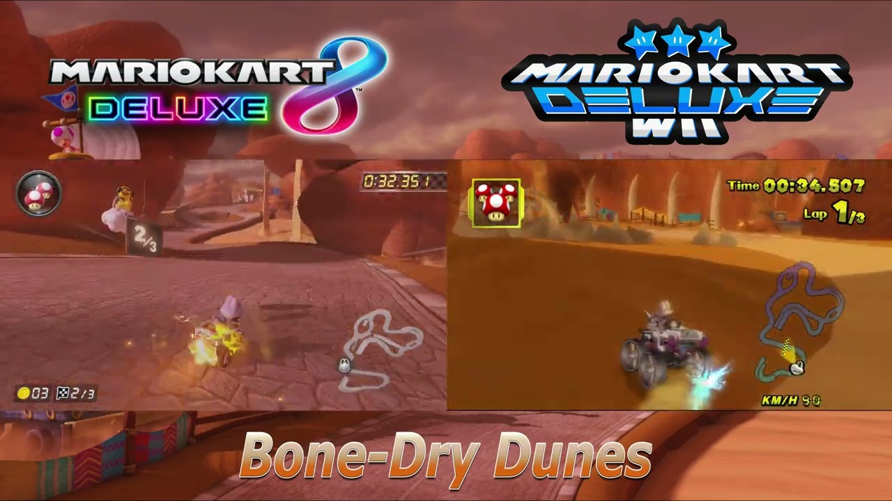 🦴Bone-Dry Dunes - Mario Kart 8 Deluxe & Wii Deluxe Comparison🏜️