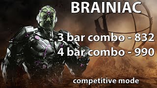 Injustice 2: Brainiac 990 damage biggest combo. Also 832 3 bar combo. Competitive mode.