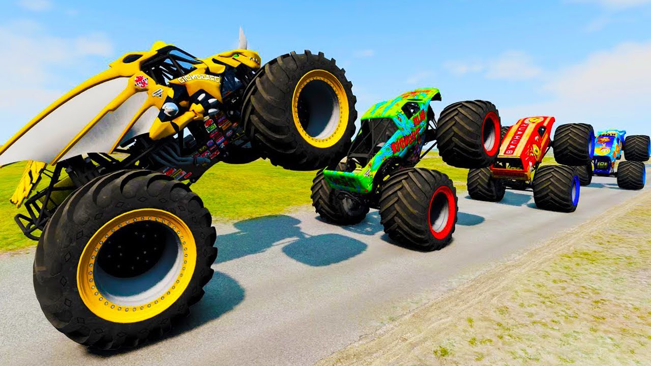 BeamNG Big Monster Trucks freestyle, Mud Battle and High Speed Jumps