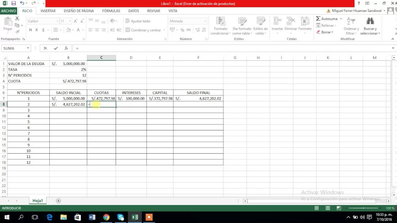 CRONOGRAMA DE PAGOS EN EXCEL 2013 - YouTube