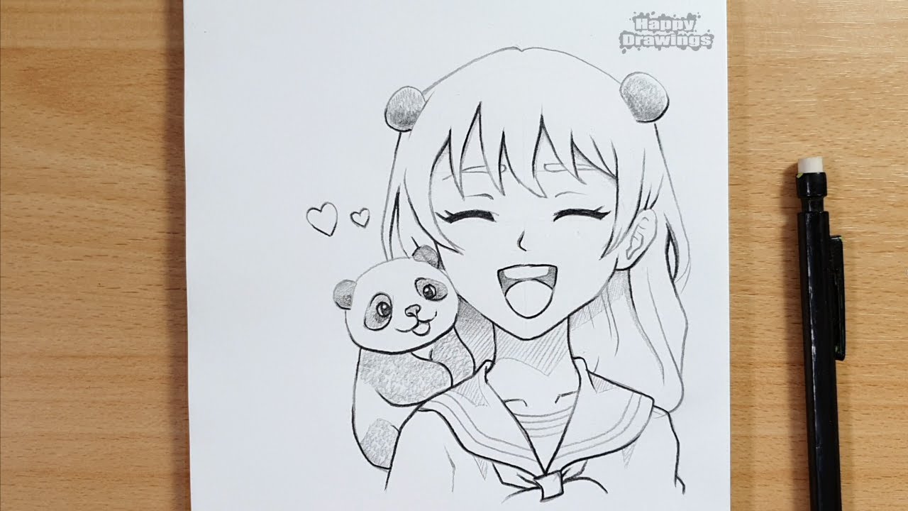 How to Draw a Manga Girl Holding a Baby Panda | Easy Drawing Guide