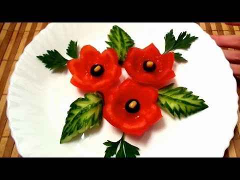 3 Удивительных идеи как нарезать помидоры и огурцы & Красивые цветы и листья из овощей
