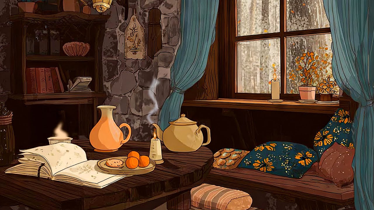 enchanted autumn disney and it's rainy 🎧 disney oldies playing in another room for relax, study