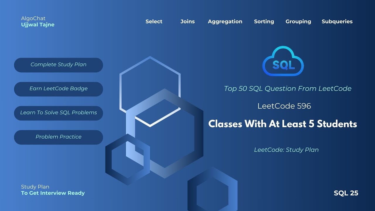 LeetCode 596 | Занятия с минимум 5 учениками | План подготовки к SQL | Топ-50 SQL-запросов