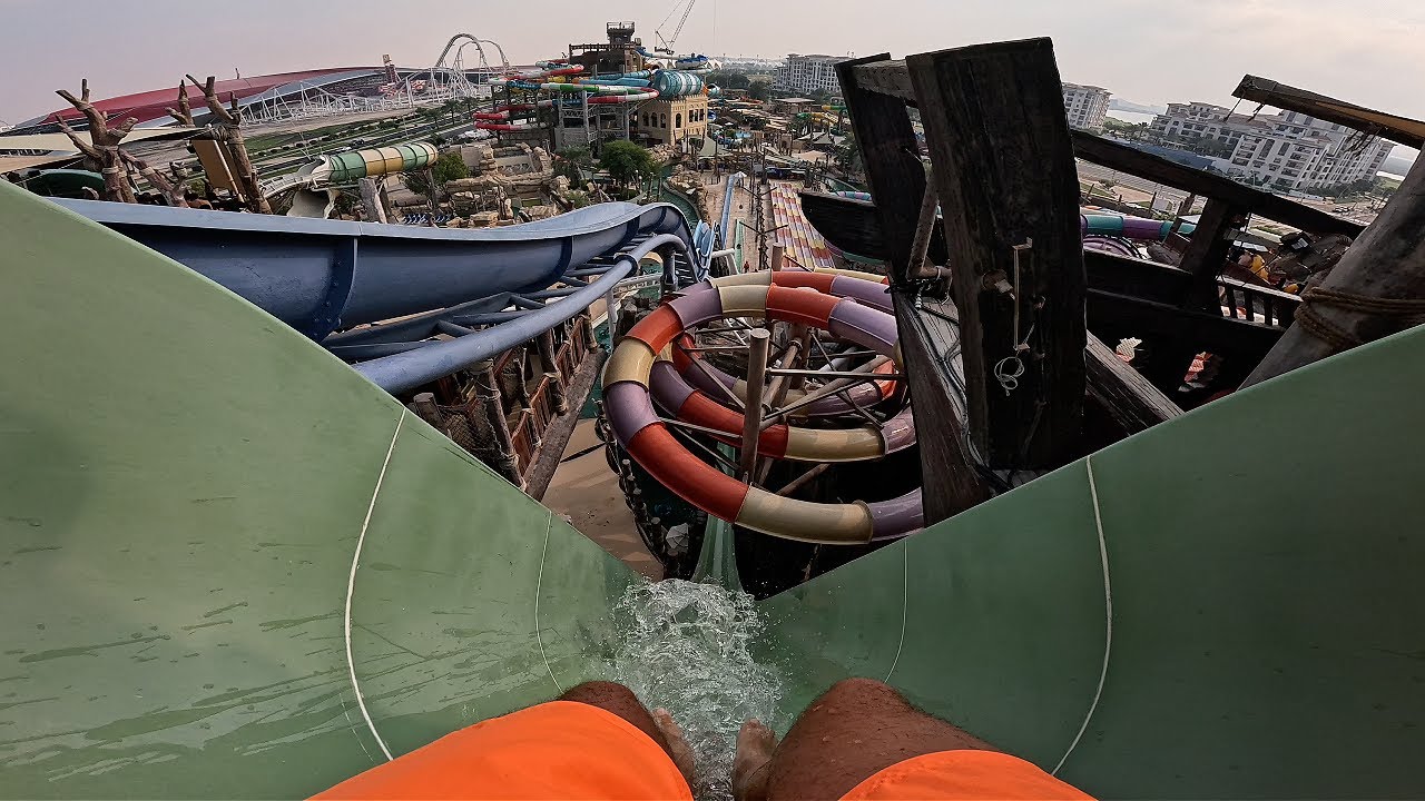 Jebel Drop Freefall Water Slide | Yas Waterworld Abu Dhabi | POV 4K