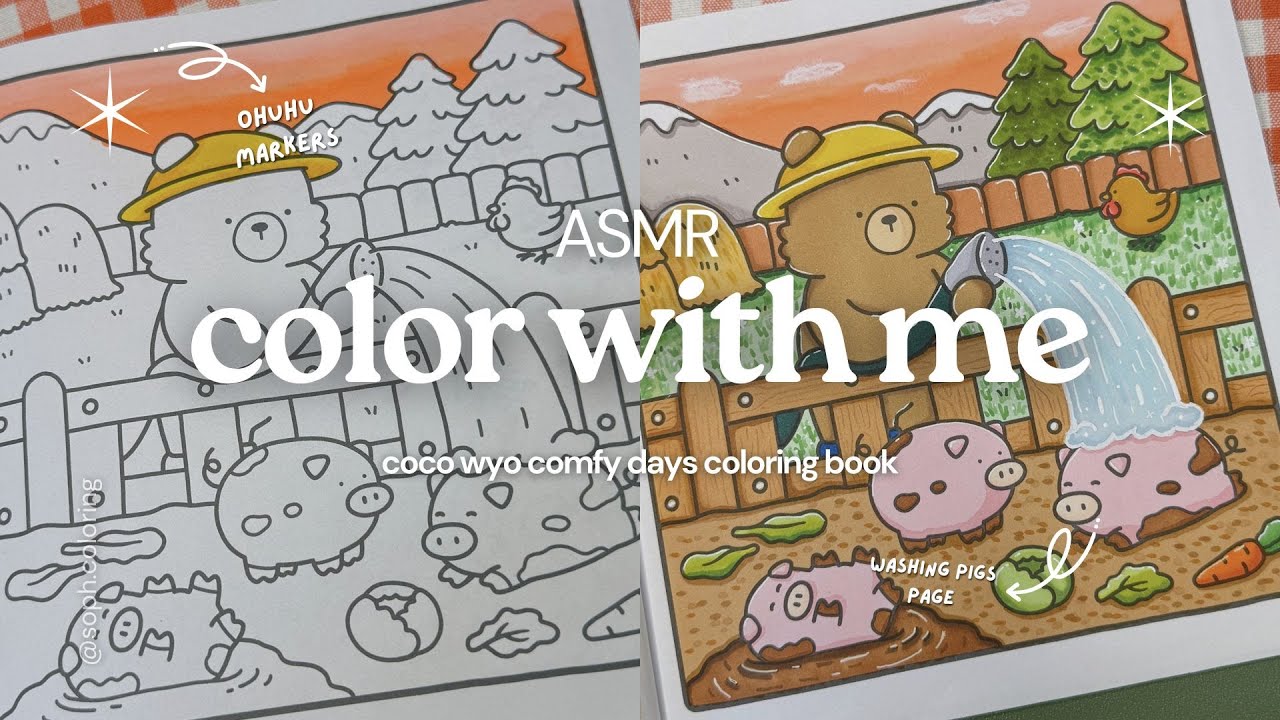 ASMR color with me Comfy Days by Coco Wyo using Ohuhu markers | no talking | soft piano music