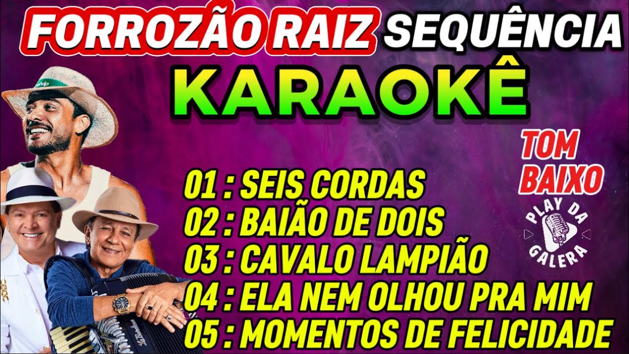 KARAOKÊ SEQUÊNCIA FORROZÃO RAIZ ACELERADO 05 músicas TOM BAIXO Playbacks com letra POUT-PORRI