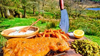 Crispy French Fries with Battered Fish cooked in the WILDERNESS! No Talk. ASMR cooking