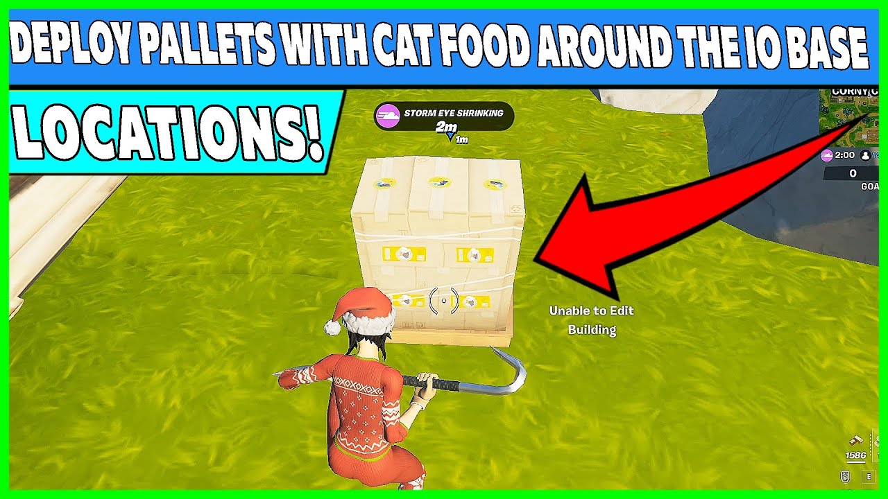 DEPLOY PALLETS WITH CAT FOOD AROUND THE IO BASE FORTNITE WEEK 13