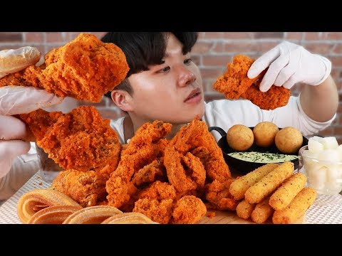 [Eng Sub] Spicy cheese chicken Eating show! MUKBANG! (Cheese ball, Cheese stick)