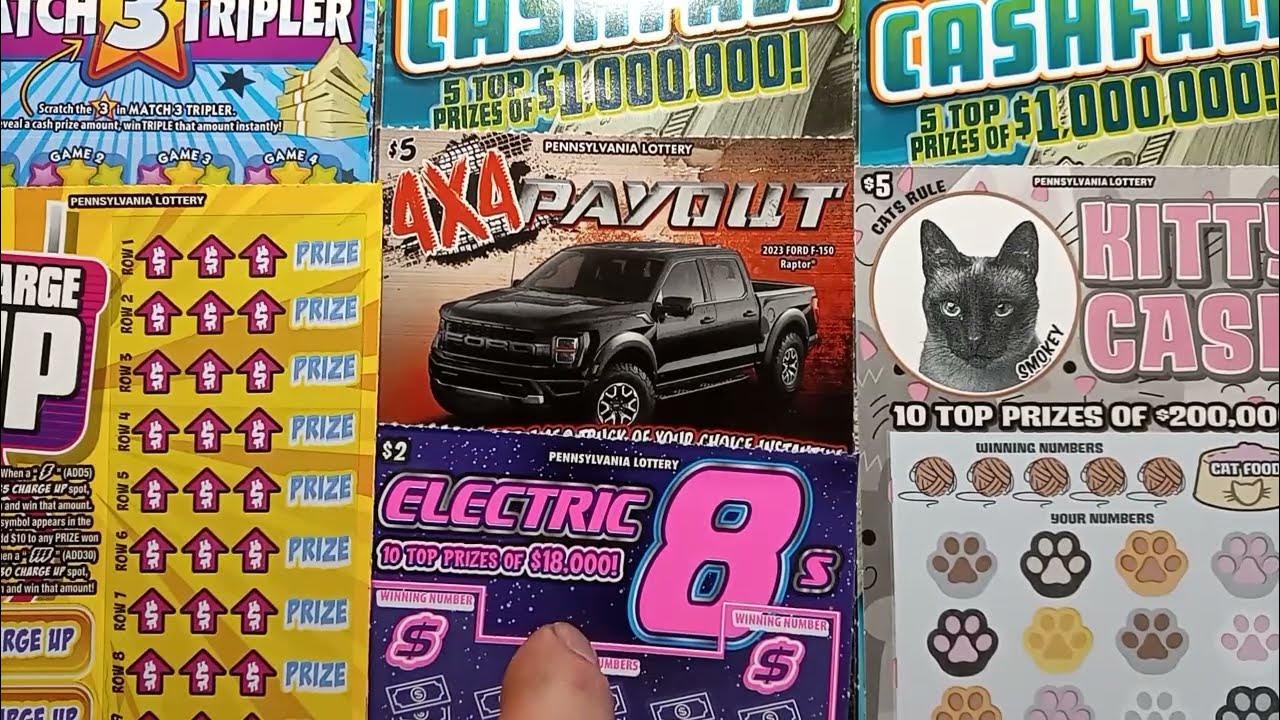PA Lottery scratch off mix 🤞 CASHFALL, PAYOUT, KITTY CASH 🤞 YouTube