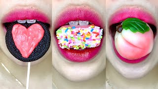 Asmr Sprinkle Ice Cream Melon Peach Rice Cake Oreo Color Ice Eating Sounds