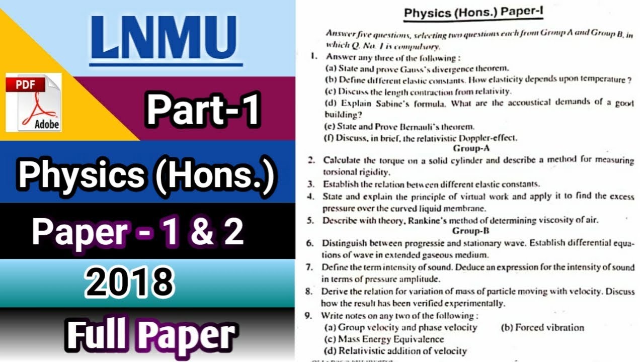 Lnmu BSC part 1 physics honours paper 2018 || by study with kumar keshav