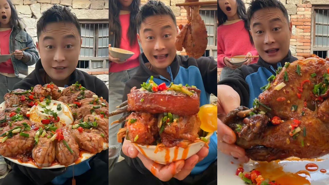 Mukbang #Spicy Noodles 🔥🍜 Pork 🤤 Meat 🍖🥓 Beef Chicken 🍗#beef #pork #spicy #challenge 