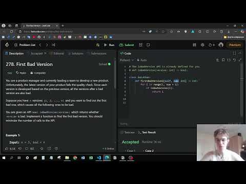 LeetCode, 278. First Bad Version (Easy, Binary Search, Python)