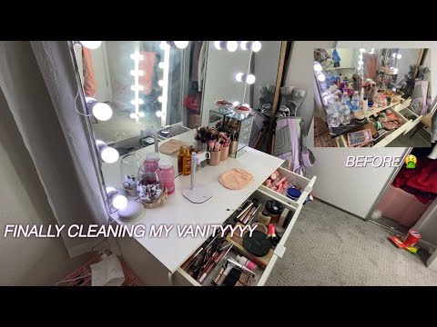 Cleaning Organizing My Extremely MESSY Makeup Vanity 