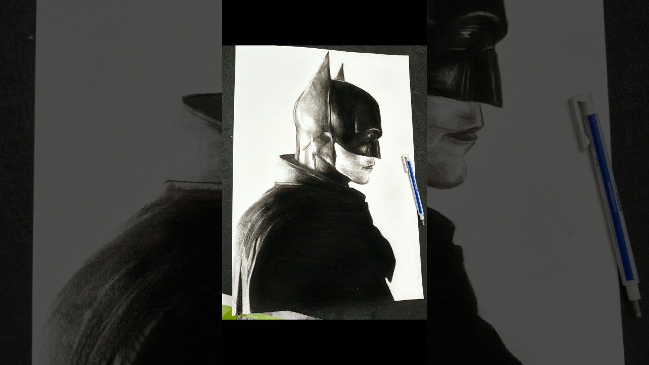 Drawing of batman with hard and medium charcoal pencil