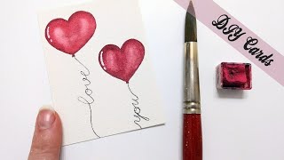 EASY watercolor VALENTINES DAY CARD IDEAS Âŧ How to paint heart shaped balloons for beginners DIY