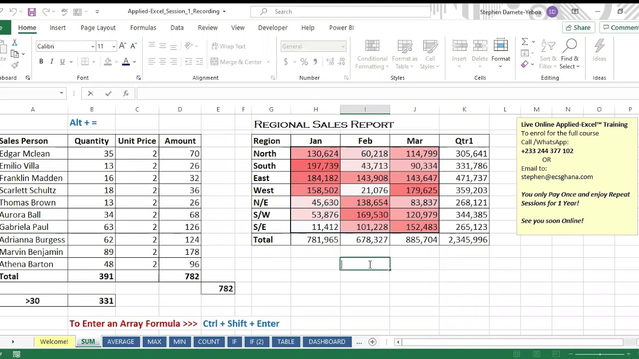 Free Excel Sample Training - YouTube