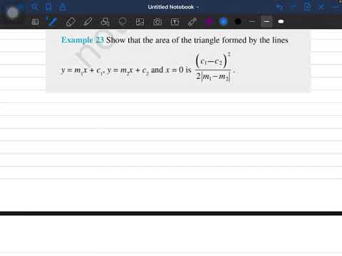 Show that the area of the triangle formed by the linesy = m1x + c1, y = m2x + c2 and x = 0