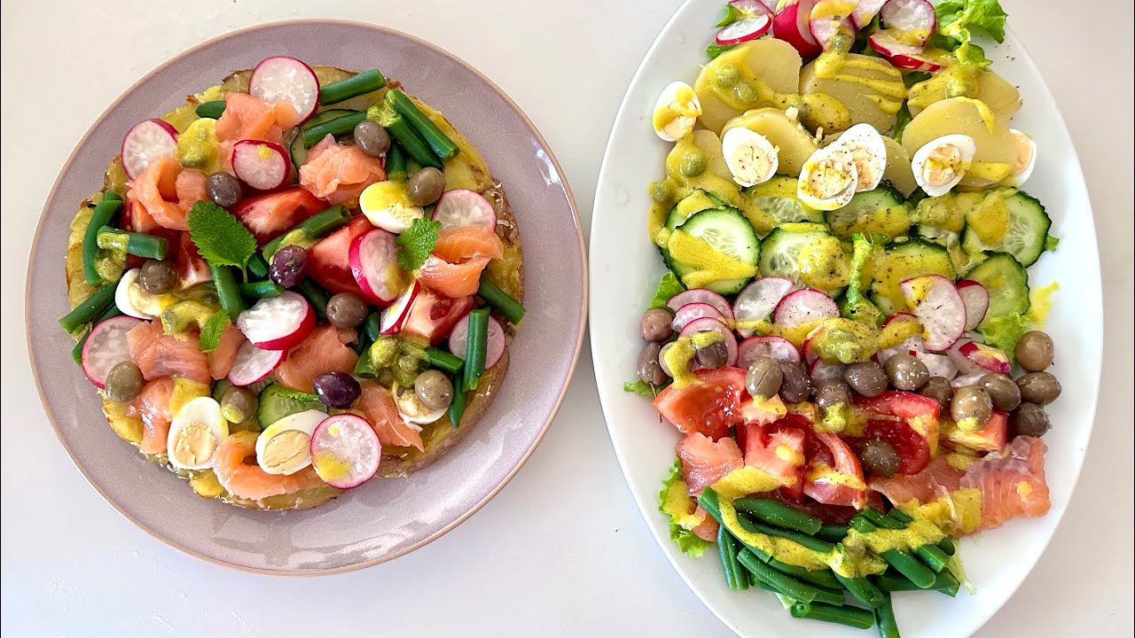 Salmon Niçoise with smashed potatoes