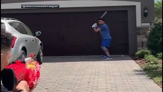 Wilson Contreras Holds Nerf Gun Batting Practice at Home with Brother