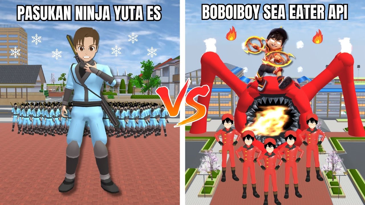 EXPERIMEN 100 BOBOIBOY SEA EATER API NGAMUK VS 100 PASUKAN NINJA YUTA ES PENYELAMAT!😱 SAKURA
