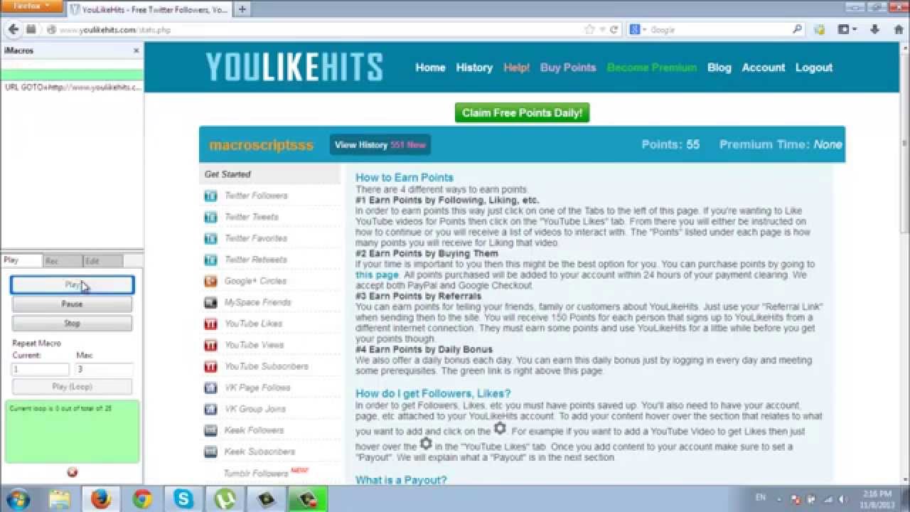 YouLikeHits StumbleUpon Followers JavaScript Macro