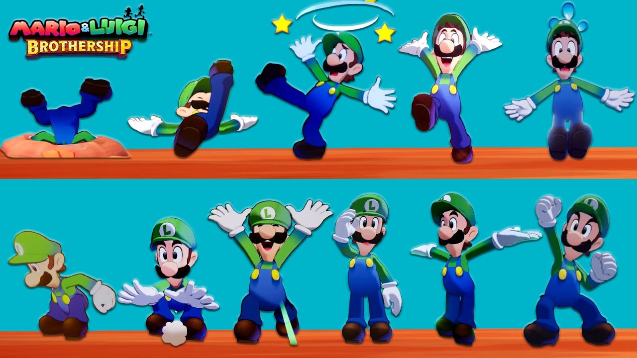 Эволюция Луиджи, приземлившегося на острове в игре Mario and Luigi Brothership