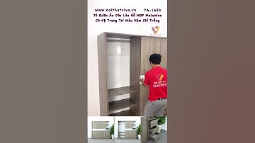 Tủ Quần Áo Cửa Lùa Gỗ MDF Melamine Có Kệ Trang Trí Màu Xám Chỉ Trắng