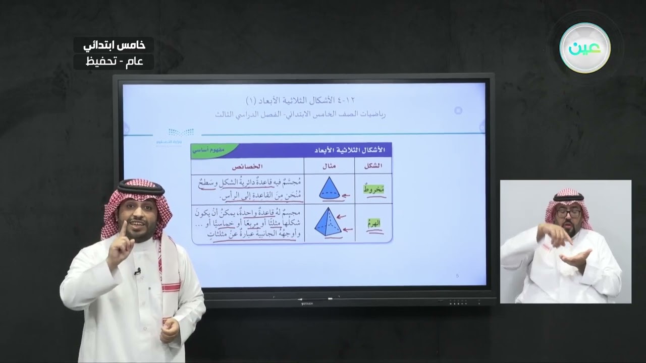 الأشكال الثلاثية الأبعاد (1) - الرياضيات - خامس ابتدائي