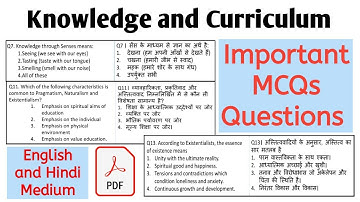 Important MCQs Knowledge and Curriculum B.Ed Important Questions | September 2020 MCQs Exams |