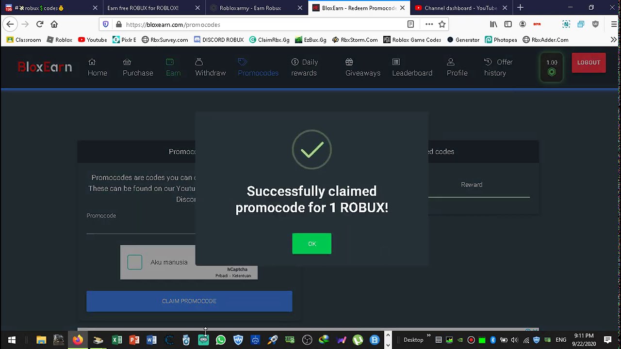 3 NEW CODES FOR BLOXEARN,ROBLOXARMY,COLLECTROBUX 9/22/2020