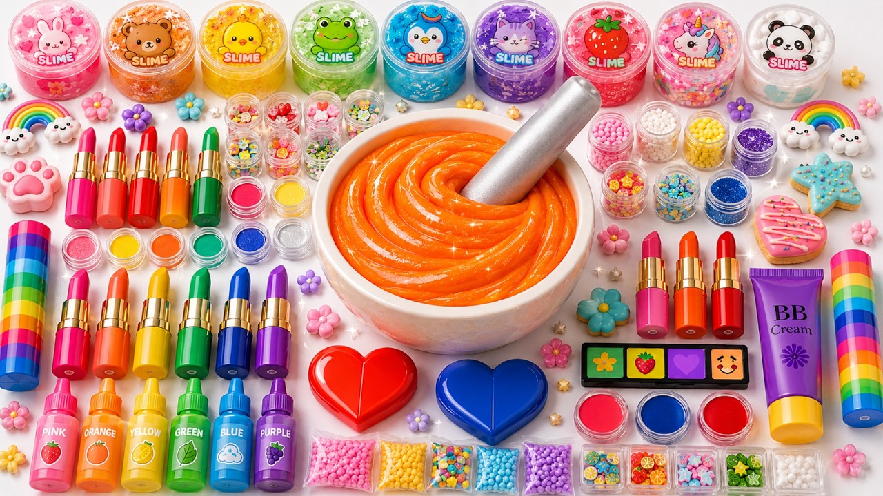Satisfying Slime ASMR 🌈 DIY How To Make Glossy My Melody Slime with Makeup Noodles Glitters 17
