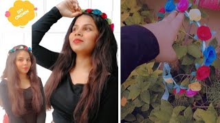 How to make flower crown at home\/simple paper flower tiara \/flower hairband