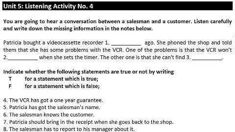 Unit 5: Listening Activity No.4